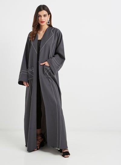 Buy Striped Pocket Detail Abaya Grey in UAE