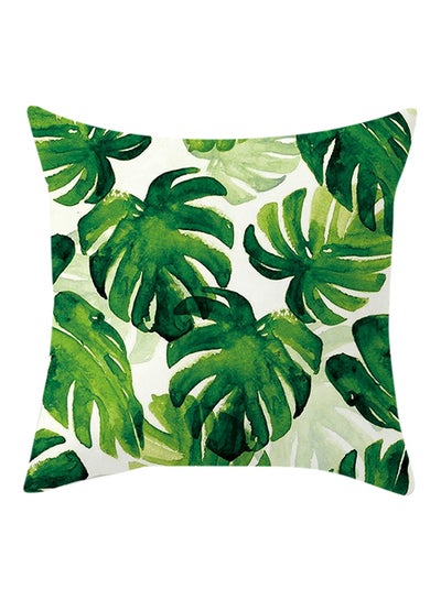 Buy Square Shape Decorative Throw Pillow White/Green 45 x 45cm in UAE