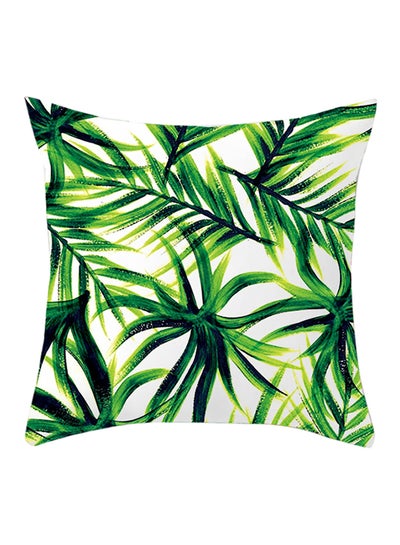 Buy Decorative Leaf Printed Pillow White/Green/Yellow in Saudi Arabia