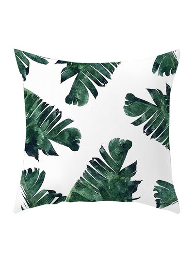 Buy Decorative Leaf Printed Pillow White/Green in Saudi Arabia