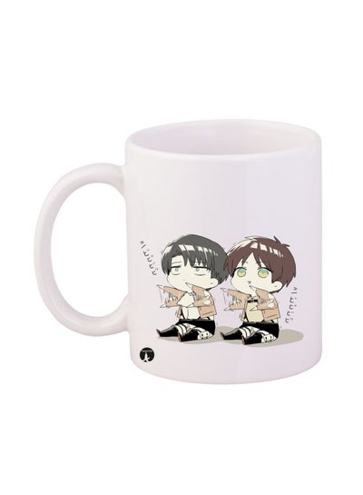 Buy Durable Heat-resistant Thick Wall Designed Ergonomic Handled Attack On Titan Printed Mug White/Brown/Grey in Egypt