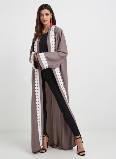 Buy Embroidered Detail Abaya Brown in UAE