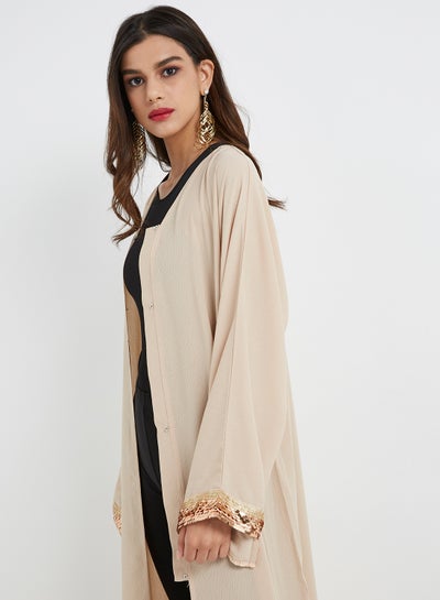 Buy Golden Sequin Detail abaya Cream in UAE