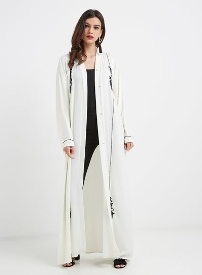 Buy Intricate Embroidered Detail Abaya White in UAE