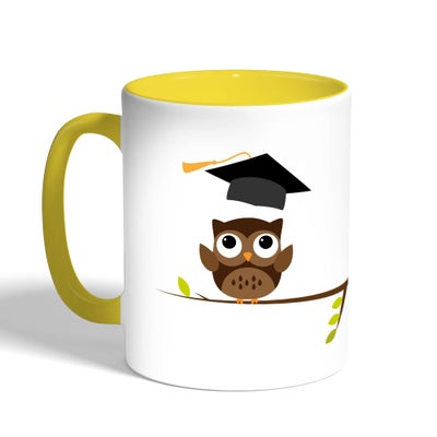 Buy Graduation - Owl Picture Printed Coffee Mug, Yellow 11 Ounce in Egypt