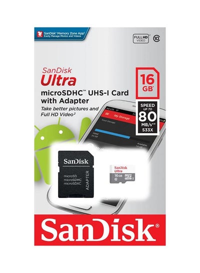 Sandisk Ultra MicroSDHC UHS-I Card With Adaptor 16GB Speed Upto 80MB/S 16GB Black price in Saudi Arabia | Noon Saudi Arabia | kanbkam