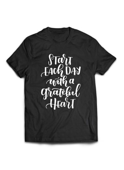 Buy Start Each Day With A Grateful Heart Quote Short Sleeve T-shirt Black in UAE