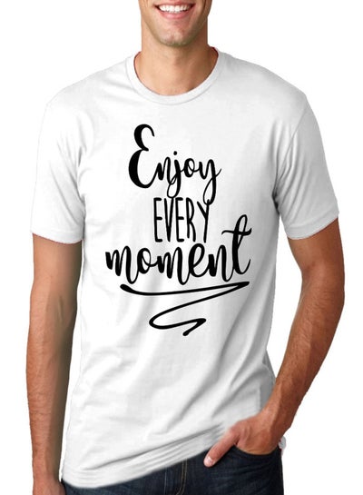 Buy Enjoy Every Moment Quote Printed Short Sleeve T-shirt White in UAE