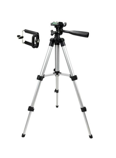 Buy Foldable Camera Tripod With Mobile Clip Holder Silver/Black in Saudi Arabia