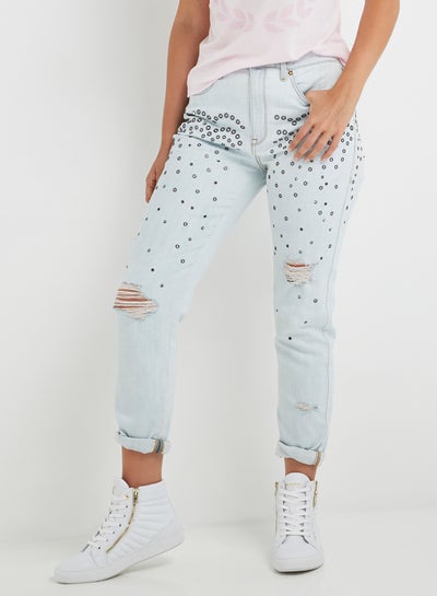 Buy Dots Ripped Detail Jeans Light Blue in Saudi Arabia