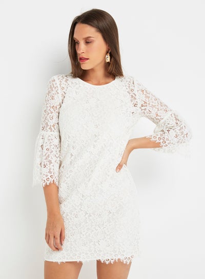 Buy Crew Neck Lace Mini Dress White in Saudi Arabia