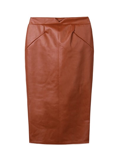 Buy Solid Midi Pencil Skirt Coffee in UAE