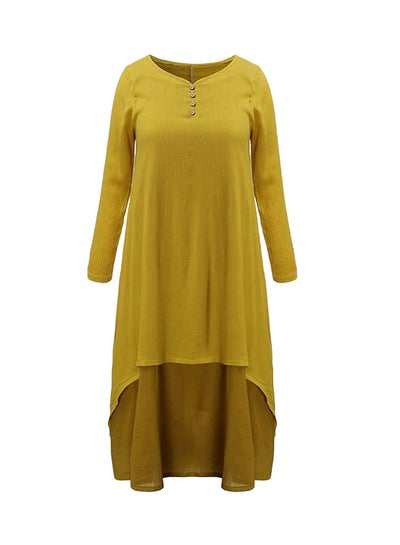 Buy Solid Long Sleeve Boho Dress Yellow in UAE