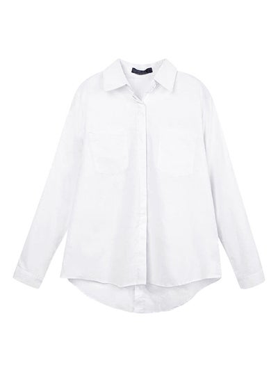 Buy Turn-Down Collar Long Sleeve Pocket Shirt White in UAE