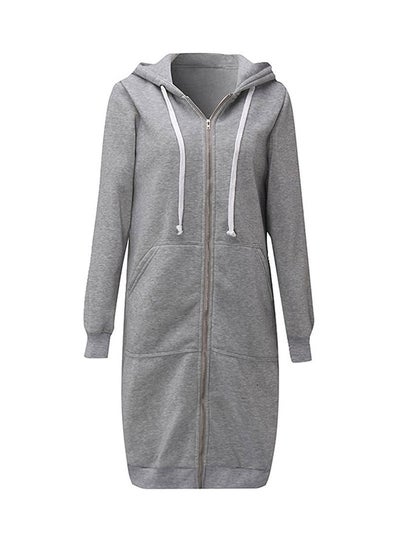 Buy Long Hooded Sweatshirts Coat Grey in UAE