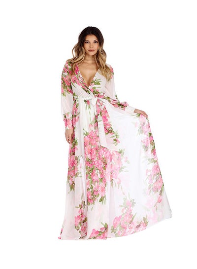 اشتري Long Sleeve Floral Printed Boho Maxi Dress Rose روز في الامارات