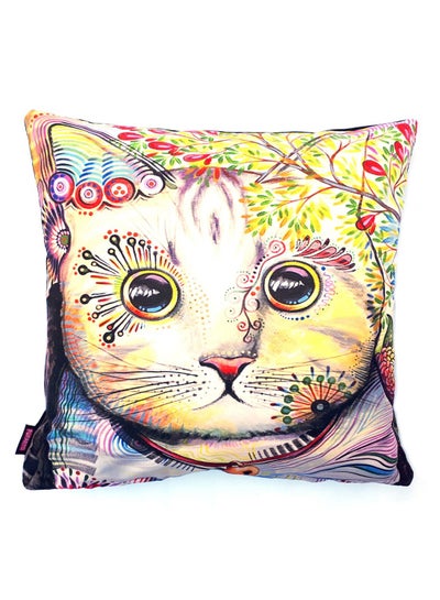 Buy Cat Print Cushion Cover Multicolour 40x40cm in UAE