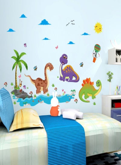 Buy Cute Dinosaur Park Island Cartoon Wall Sticker Multicolour 60 x 90centimeter in UAE