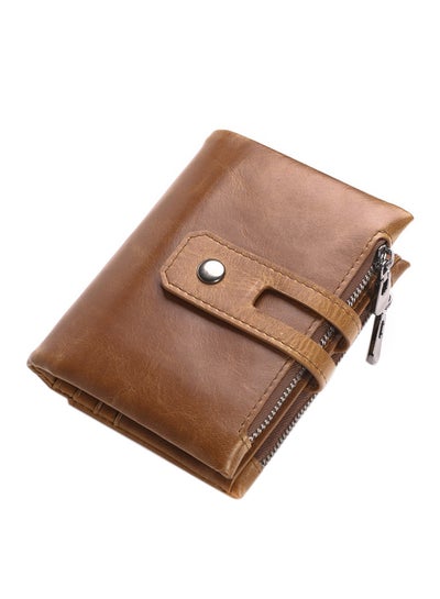 Buy Retro casual short double zipper large capacity men's wallet Brown in Saudi Arabia