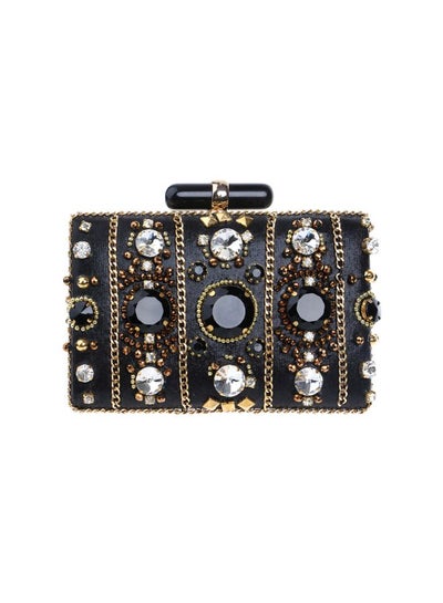 Buy Stone Studded Party Clutch Black/Gold/Silver in UAE