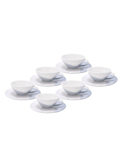 Buy 12-Piece Cup And Saucer Set Grey/White 133ml in Saudi Arabia