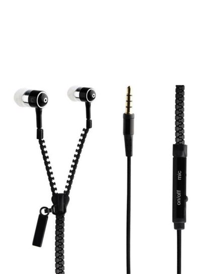 Buy 3.5 mm In-Ear Wired Zipper Headphone With Microphone Black in Saudi Arabia