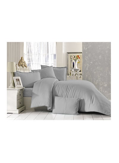 Buy 6-Piece Striped Comforter Set Grey in UAE