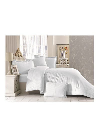 Buy 6-Piece Striped Cotton Comforter Set Microfiber White in UAE