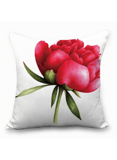 Buy Flower Pattern Cushion Cover White/Pink/Green 45 x 45cm in Saudi Arabia