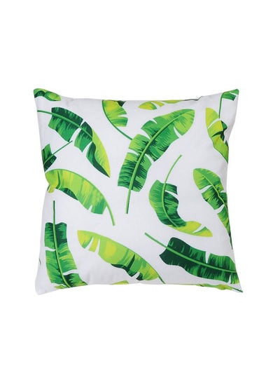 Buy Leaf Printed Cushion Cover White/Green 45 x 45cm in UAE