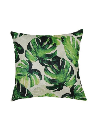 Buy Leaf Printed Cushion Cover White/Green in Saudi Arabia