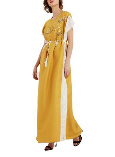 Buy Polyester Long Dress Yellow/White in Saudi Arabia