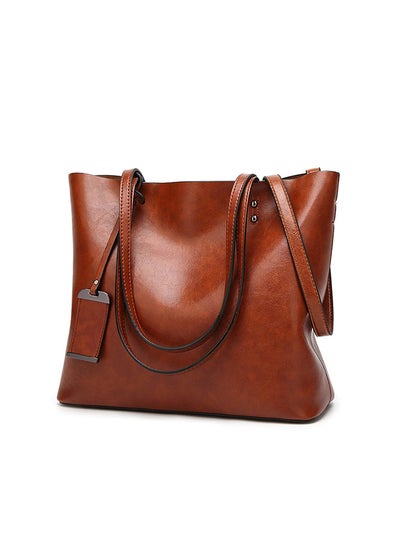 Buy Leather Top Handle Hobo Shoulder Bag Brown in Saudi Arabia