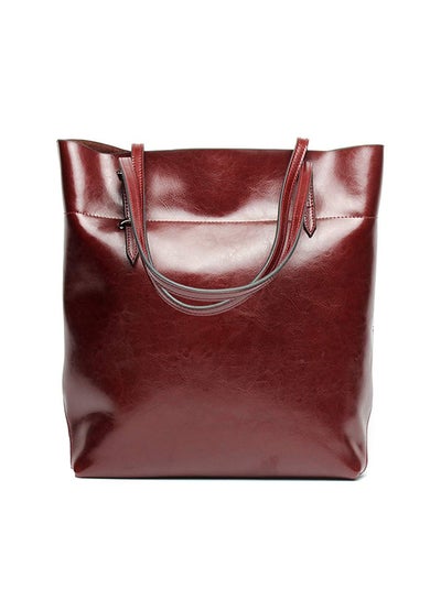 Buy Genuine Leather Tote Shoulder Bag Red in UAE