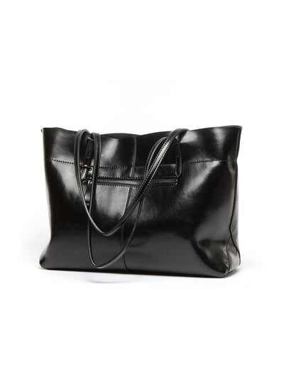 Buy Genuine Leather Tote Shoulder Bag Black in Saudi Arabia