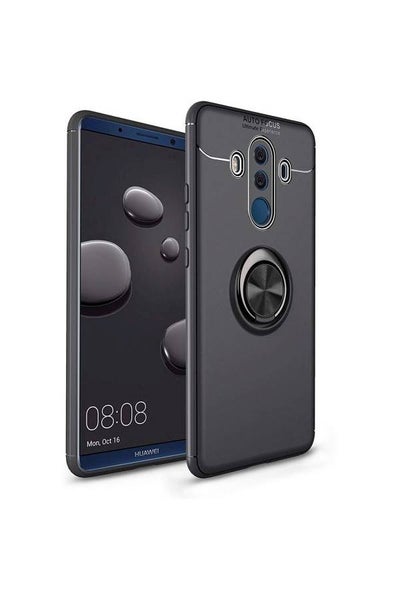 اشتري Thin Soft Shockproof Protective And Ring Holder Metal Kickstand For Huawei Mate 10 Pro Case Black في السعودية