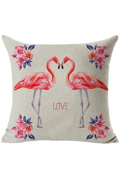 Buy Flamingo Printed Decorative Cushion Cover Beige/Pink/Blue 45x45cm in UAE