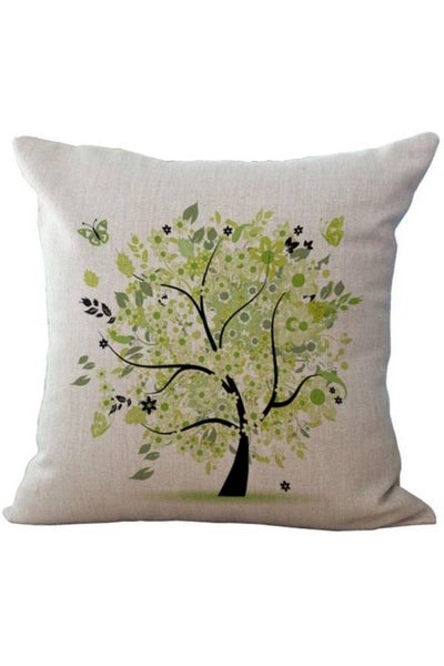 اشتري Tree Printed Cushion Cover كتان أخضر/ فضي 45x45 سنتيمتر في الامارات