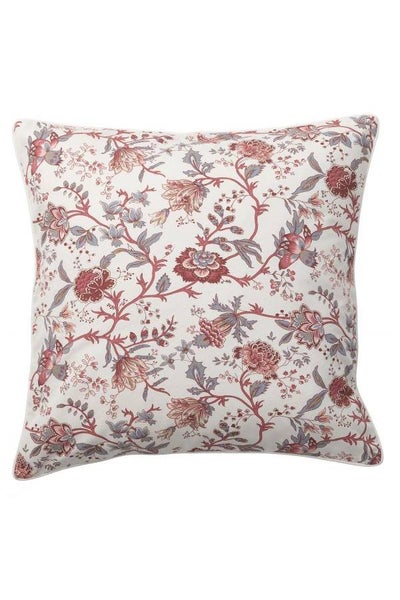 Buy Floral Printed Cushion Cover cotton White/Brown/Grey 50x50cm in UAE