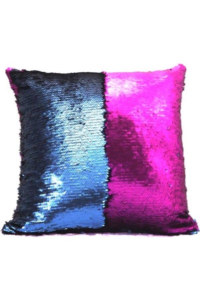 Buy Mermaid Printed Sequins Pillow Case polyester Purple/Pink 39x39cm in UAE