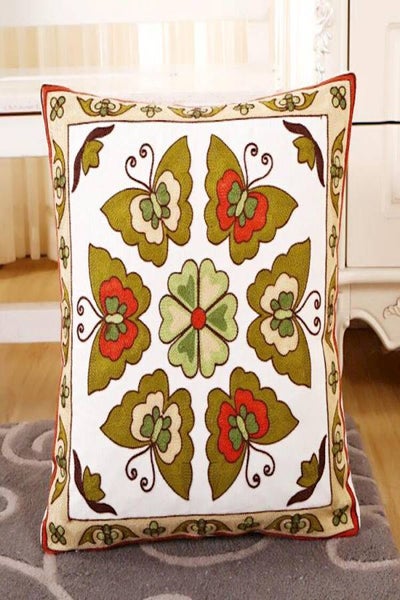 Buy Embroidered Cushion Cover cotton White/Green 45x45cm in UAE