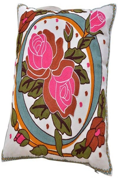 اشتري Flower Printed Cushion Cover كتان White/Pink/Green في الامارات