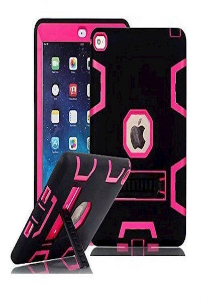 اشتري Heavy Duty Hybrid Rugged Drop Proof Defender Case Cover With Stand For iPad Mini iPad Mini 2 With Retina Black/Pink في الامارات