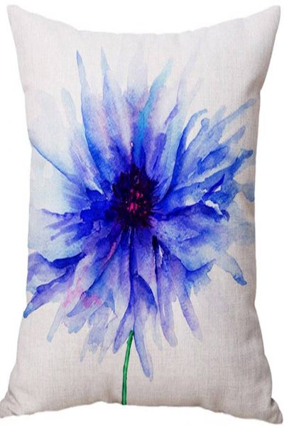 Buy Flower Printed Cushion linen Beige/Blue/Green in UAE