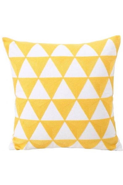 Buy Abstract Designed Cushion Cover Linen White/Yellow 45x45centimeter in UAE