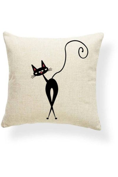 اشتري Naughty Cat Printed Cushion Cover مختلطة Beige/Black/Red 45x45 سنتيمتر في الامارات