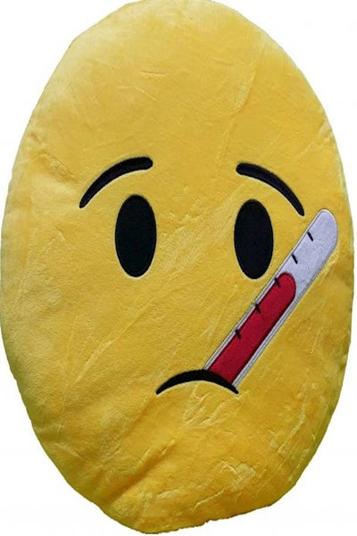 Buy Emoji Printed Cushion cotton Yellow/Brown/White 32x32x10cm in UAE