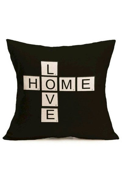 Buy Love Home Printed Cushion Cover linen Black/Beige 45x45cm in UAE