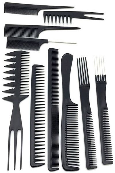 Buy 10-Piece Hair Styling Combs Set Black in Saudi Arabia