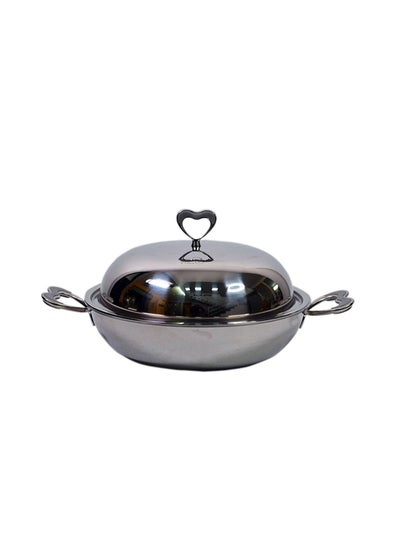 Buy Naples Stainless Steel Wok With Lid Steel 32 Centimeter in UAE